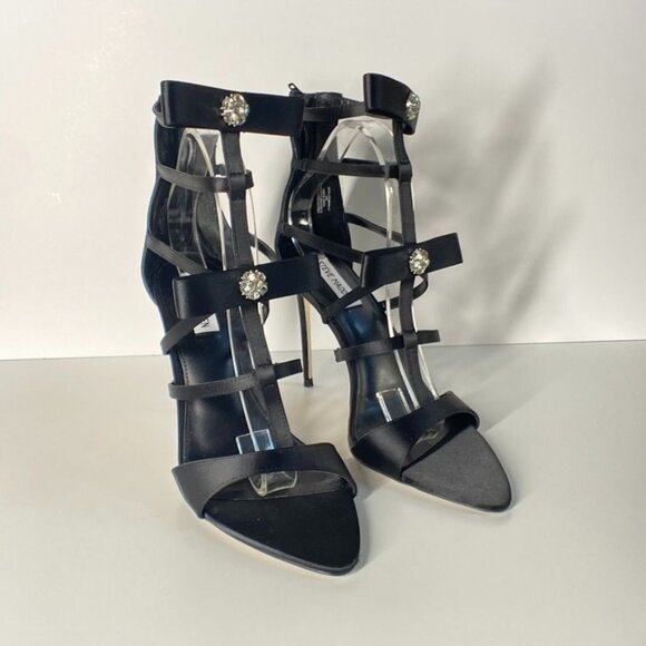 NWOT Steve Madden Sinclair Black Strappy Heels With Rhinestone Bows, size 10 - Picture 11 of 11